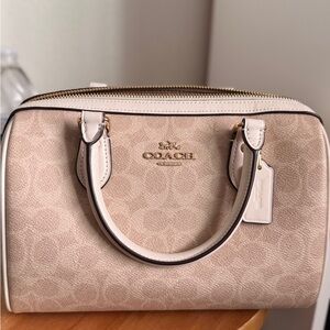 Coach Pink Beige Signature Satchel with Gold Hardware